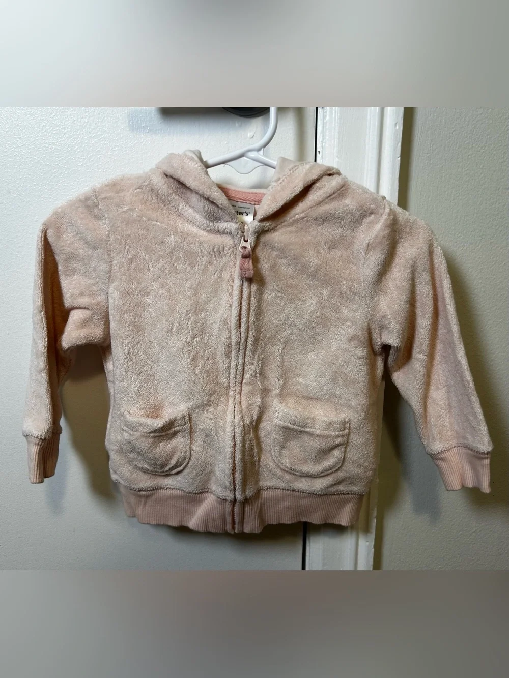 Carter's Plush Hooded Zip Jacket in Pale Pink with Ears